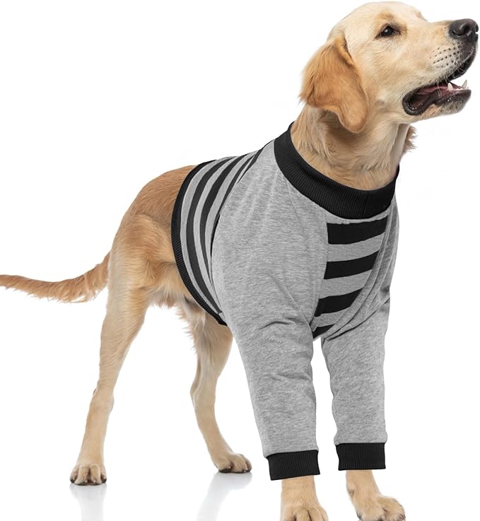 FUAMEY Dog Recovery Sleeve with Elbow Protector,Dogs Shirt Stop Licking Joints,Pet Long Sleeve Suit Protecting Dog's Front Leg Arm Wounds Cover Skin Conditions Black Stripes L