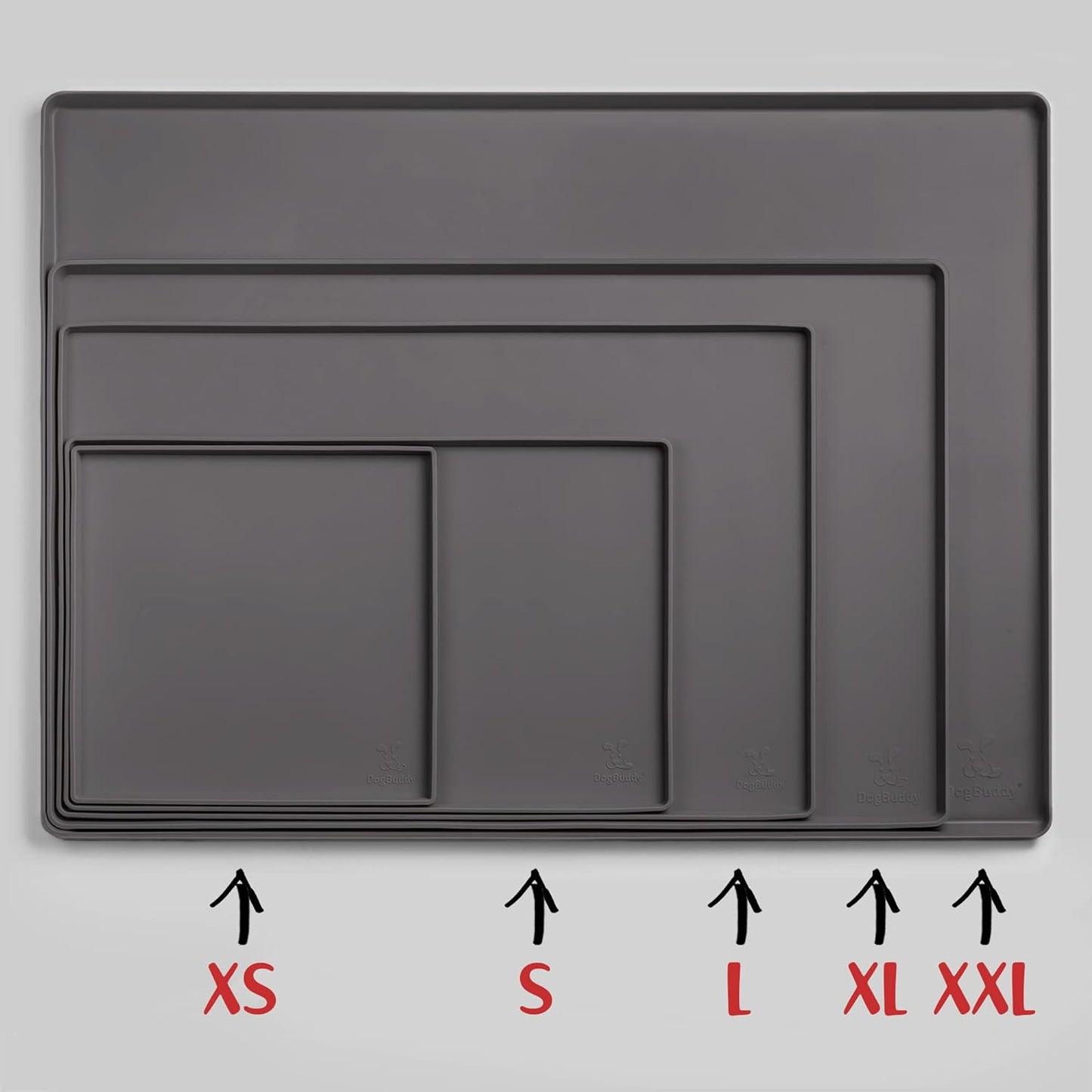 DogBuddy Dog Food Mat – Waterproof Dog Bowl Mat for Food and Water, Silicone Pet Feeding Mats For Floors, Non-Slip Placemat with High Edges For Dogs Bowls, Puppy Essentials (XS: 11" x 11", Shadow