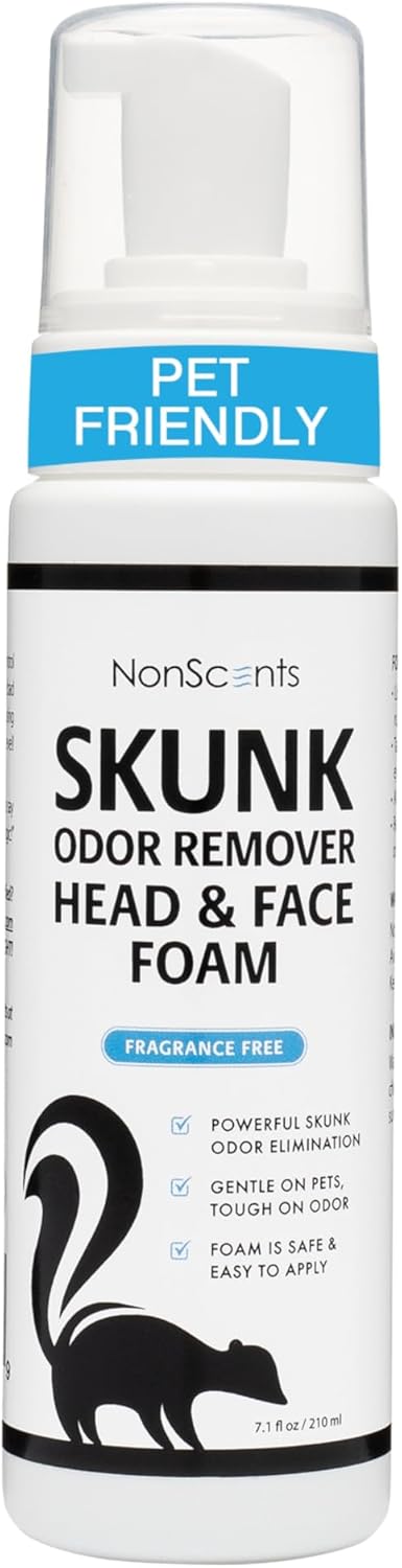 NonScents Skunk Odor Remover Head & Face Foam – Easily Eliminate Skunk Odor from Pets, Carpets, Clothing, Ready-to-Use for Dogs, Cats, Home, Carpet, Car, Clothes - Fragrance Free Freshener