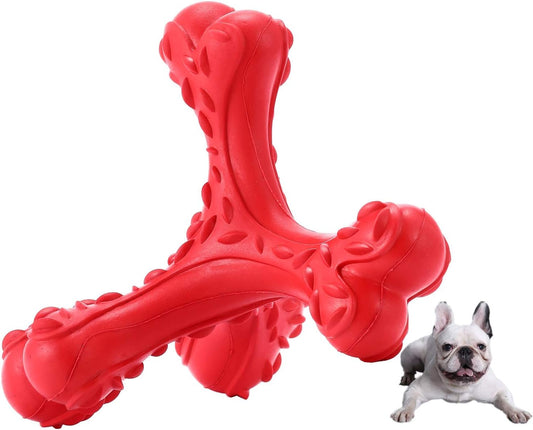 Dog Chew Toys for Aggressive Chewers Large Breed,Indestructible Bones Toy，Durable Cleaning Toothbrush Natural Rubber Dog Toys… (Red)