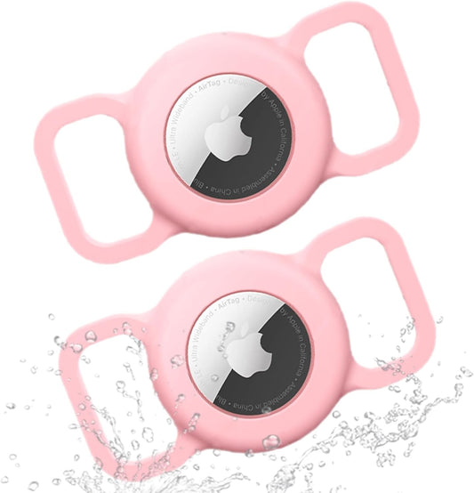 Dog Collar AirTag Holder Waterproof, 2 Pack Pink Apple AirTag Case for Dogs, Dog Air Tag. Holder Collar for Pet Collar, Silicone Anti-Lost Airtag Full Body Protective Cover for Cat Collars