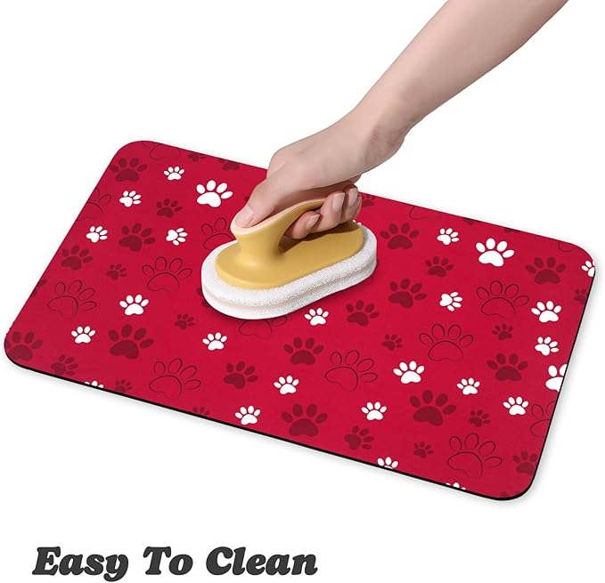 Dog Food Mat, Absorbent Water Bowl Mats Cat Pet Feeding Placemats Red 12 * 20 inch