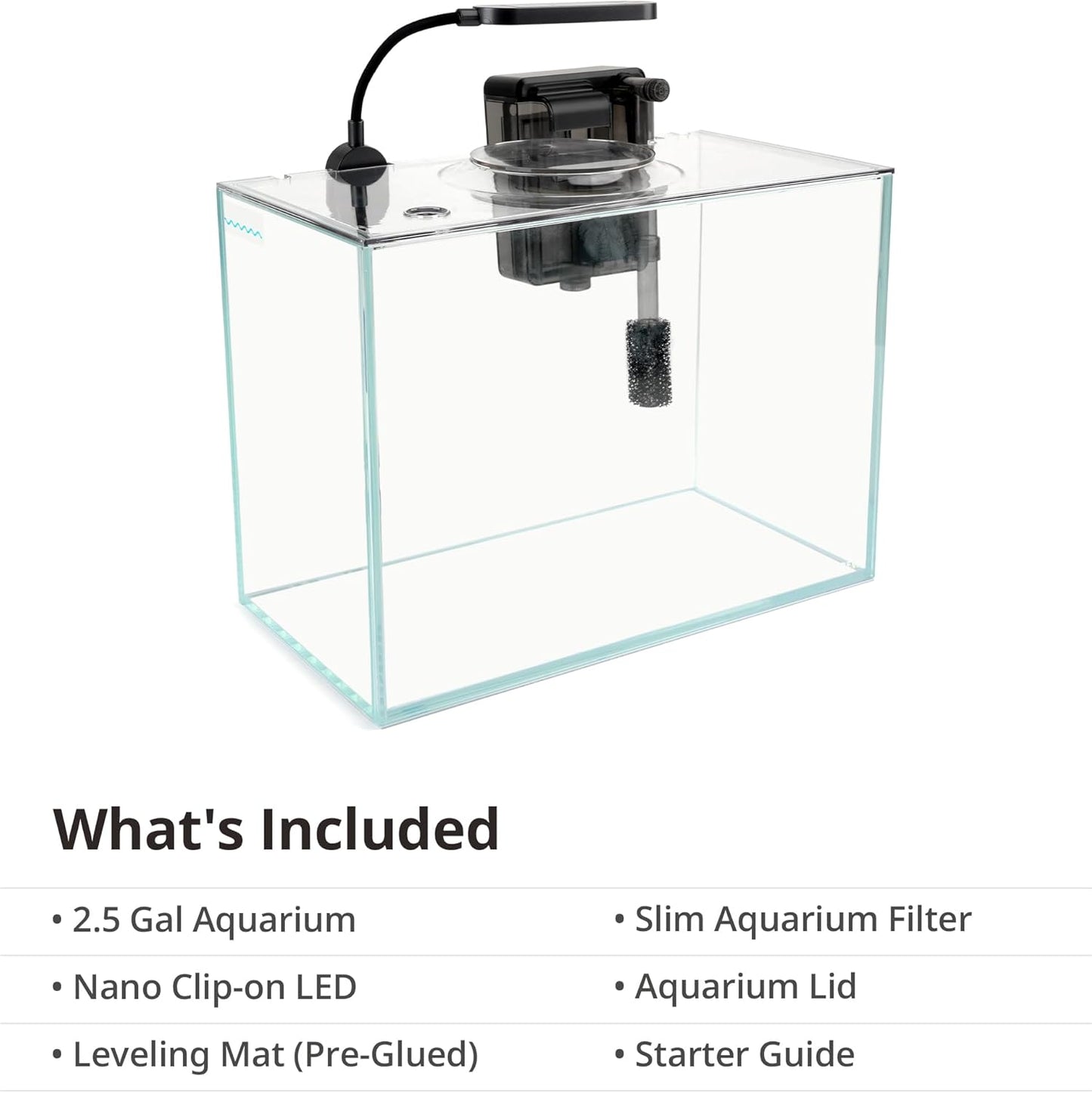 NICREW 2.5 Gallon Nano Nature Aquarium Kit, Ultra-Clear Rimless Desktop Fish Tank with Light and Filter, Perfect for Small Fish, Shrimp, or Betta, Basic Version, Clear