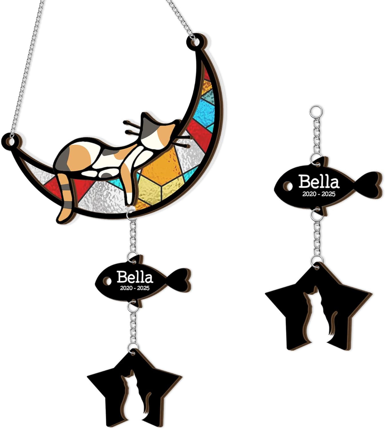 Custom Stained Glass Sleeping Cat Suncatcher |Cat Loss Sympathy Gift | Customized Pet Memorial Suncatcher with Charms | Custom Pet Memorial Gifts| Best Gifts for Your Beloved Cats Passed Away