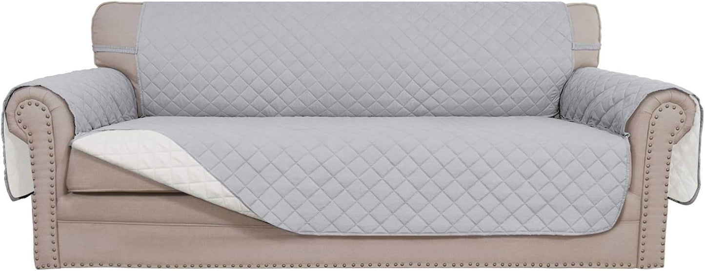 Easy-Going Reversible Oversized Couch Cover for 3 Cushion Couch Sofa Cover for Dogs Water Resistant Furniture Protector Cover with Foam Sticks for Pet (Oversized Sofa, Light Gray/Ivory)