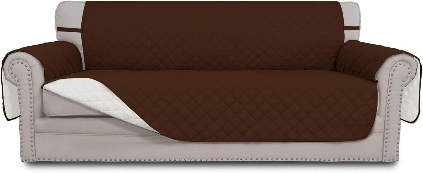 Easy-Going Reversible Oversized Couch Cover for 3 Cushion Couch Sofa Cover for Dogs Water Resistant Furniture Protector Cover with Foam Sticks for Pet Cat (Oversized Sofa, Coffee/Ivory)