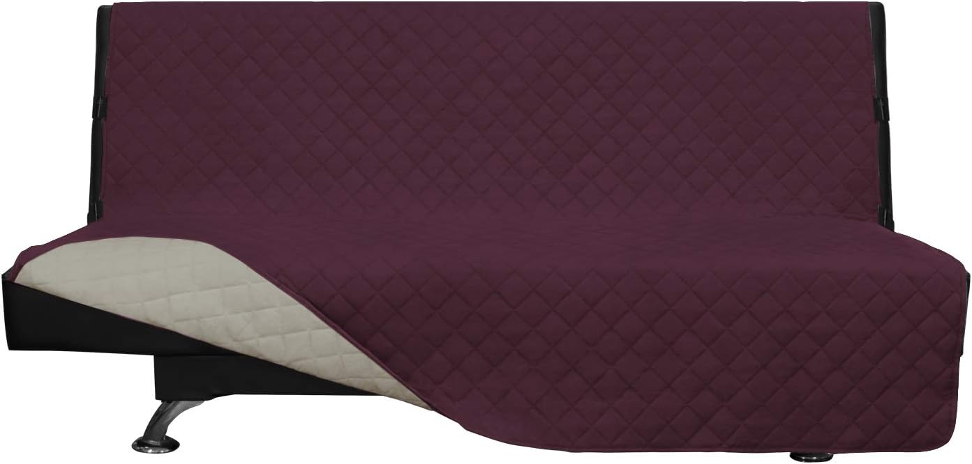 Easy-Going Futon Sofa Slipcover Reversible Sofa Cover Armless Futon Cover Furniture Protector Couch Cover Water Resistant Pets Kids Children Dog Cat (Futon, Wine/Beige)