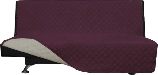 Easy-Going Futon Sofa Slipcover Reversible Sofa Cover Armless Futon Cover Furniture Protector Couch Cover Water Resistant Pets Kids Children Dog Cat (Futon, Wine/Beige)
