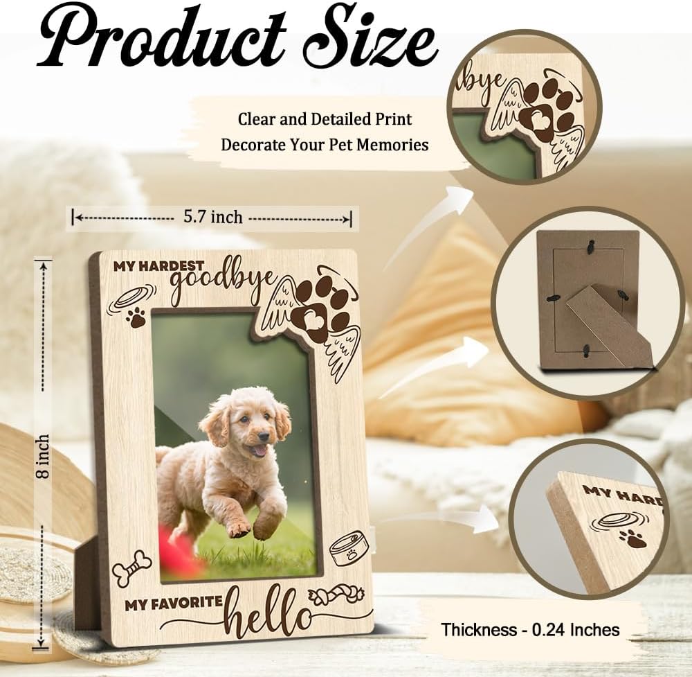 Dog Memorial Photo Frames Dog and Cat Loss Remembrance Gift Sympathy Keepsake for Pet Lovers Condolence Present for Pet Owner My Hardest Goodbye My Favorite Hello Picture Frames 4x6 Photo - YY010