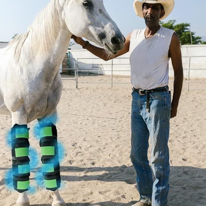 WORLD-BIO Horse Ice Boots Set of 2 /Horse Ice Pack for Injuries, Therapy Full Leg Ice Boot Cold Pack with Flexible Straps for Hock, Ankle, Knee, Legs and Hooves, 16.9'' x 16.1'' Green