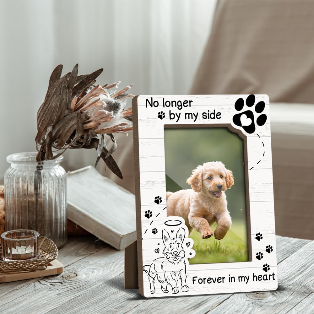 Dog Memorial Photo Frames Dog and Cat Loss Remembrance Gift Sympathy Gifts for Pet Lovers Condolence Present for Pet Owner No Longer by my Side Forever in my Heart Picture Frames 4x6 Photo - YY003