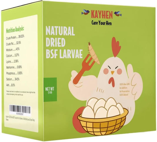 KAYHEN Dried Black Soldier Fly Larvae 5LB Non-GMO BSF Larvae for Chickens More Calcium Than Mealworms High-Protein Chickens Treats for Layer Hens Wild Birds Ducks