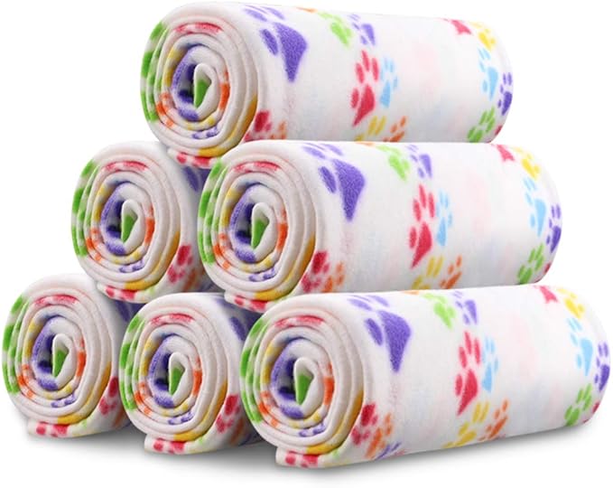 Comsmart Dog Blankets for Small Dogs, 6 Pack Puppy Blanket Cute Paw Print Pet Blanket for Dog, Puppy, Cat, Kitten, 39x35 inches, White