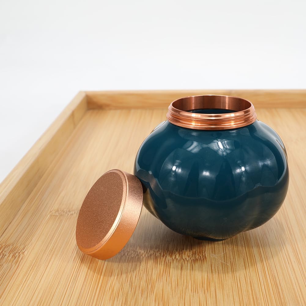 Fermus Memorial Pet Ashes Urn for Small Animal, Ceramics Memorial Keepsake Urns for Cats and Dogs, Hold 5.4 oz (160ml), Ceramics with Metal Lid (Pumpkin Shape Forest Green)