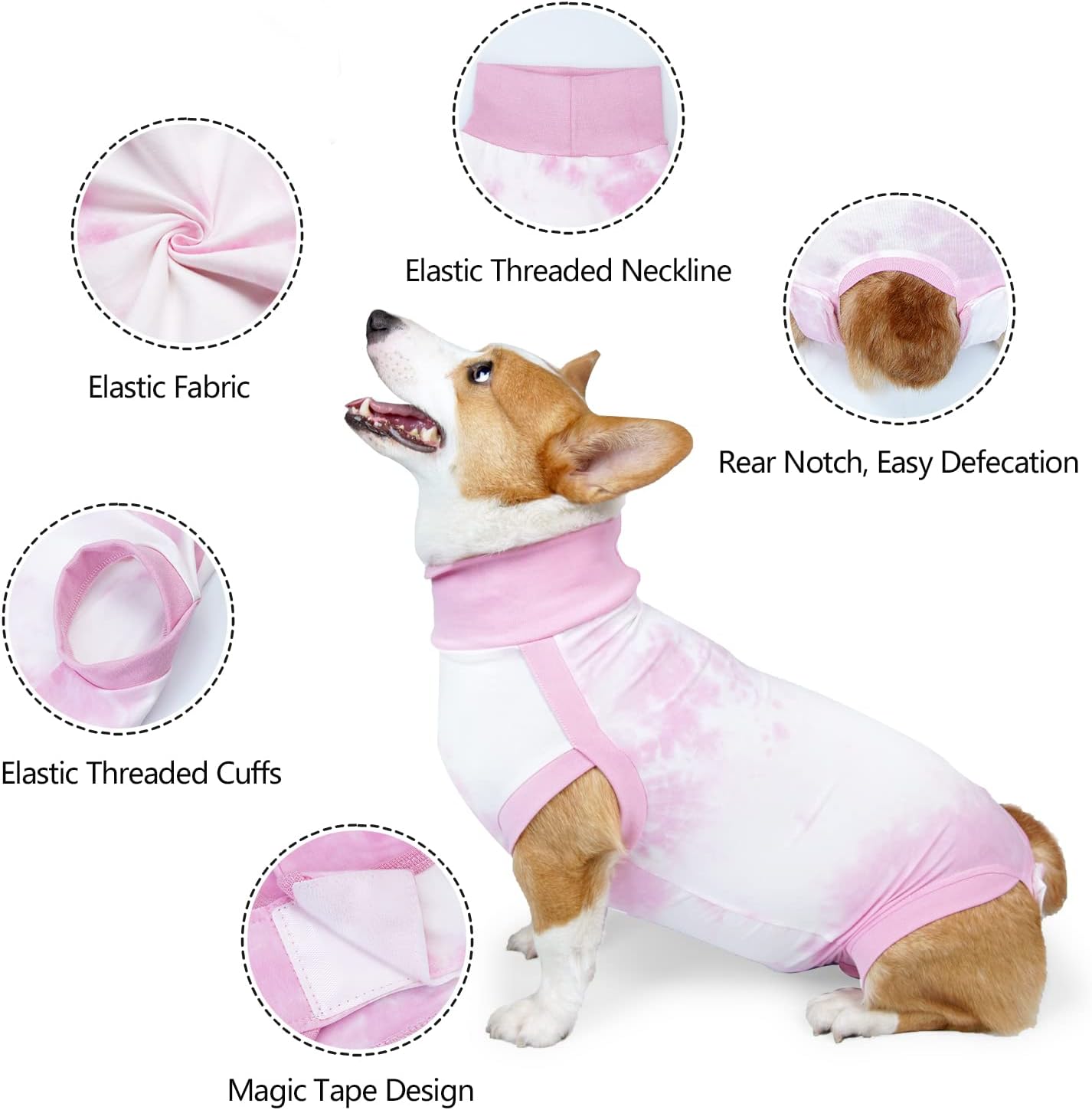 Dog Onesie Suit for Medium Large Dogs Recovery Suit Tie Dye Pajamasfor Abdominal Wounds,Shedding, Prevent Licking L Pink2