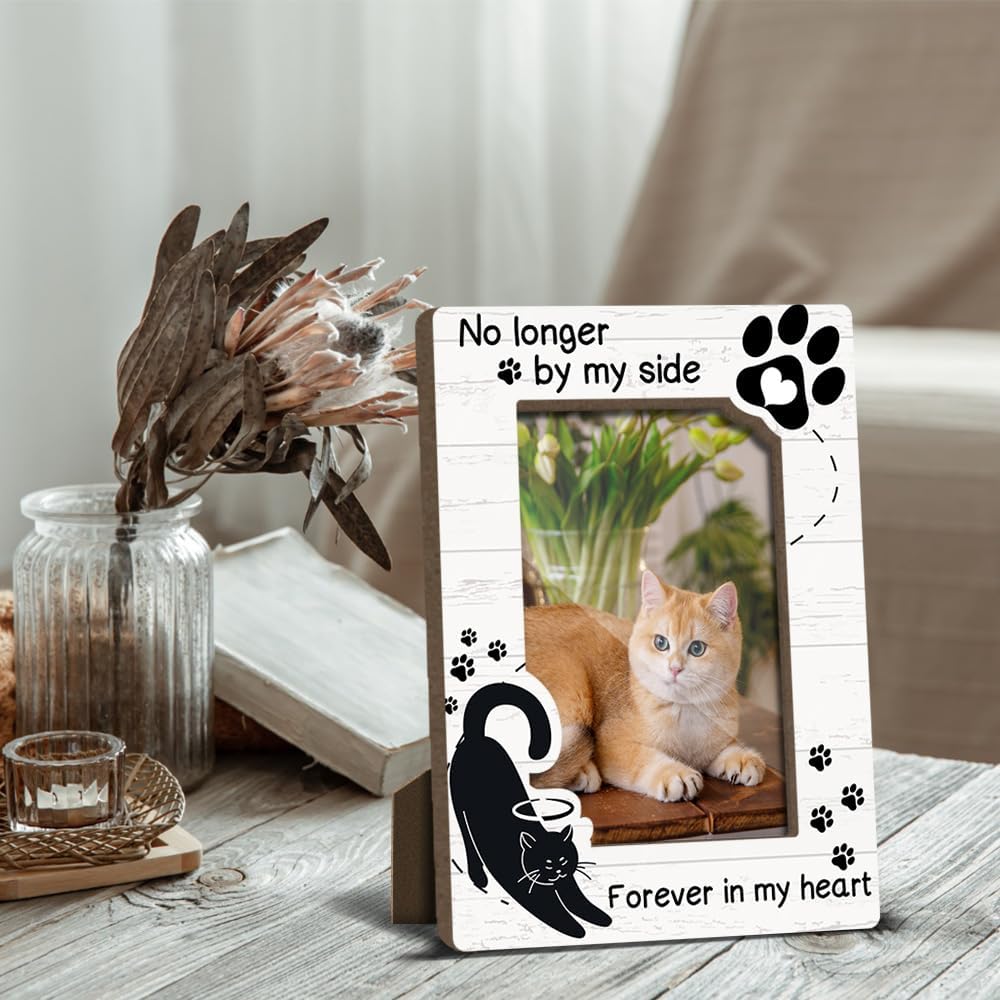 Cat Memorial Photo Frames Dog and Cat Loss Remembrance Gift Sympathy Keepsake for Pet Lovers Condolence Present for Pet Owner No Longer by my Side Forever in my Heart Picture Frames 4x6 Photo - YY002