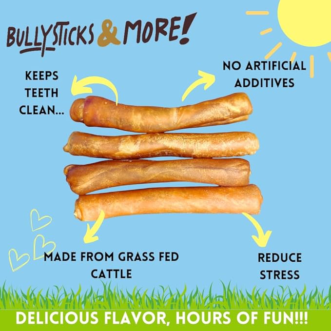 BULLYSTICKS & MORE 10 Inch Beef Collagen Rolls for Dogs (Extra Thick - 4 Count) - Bones for Dogs - Dog Parents Choice - No Hide Beef Cheek Rolls