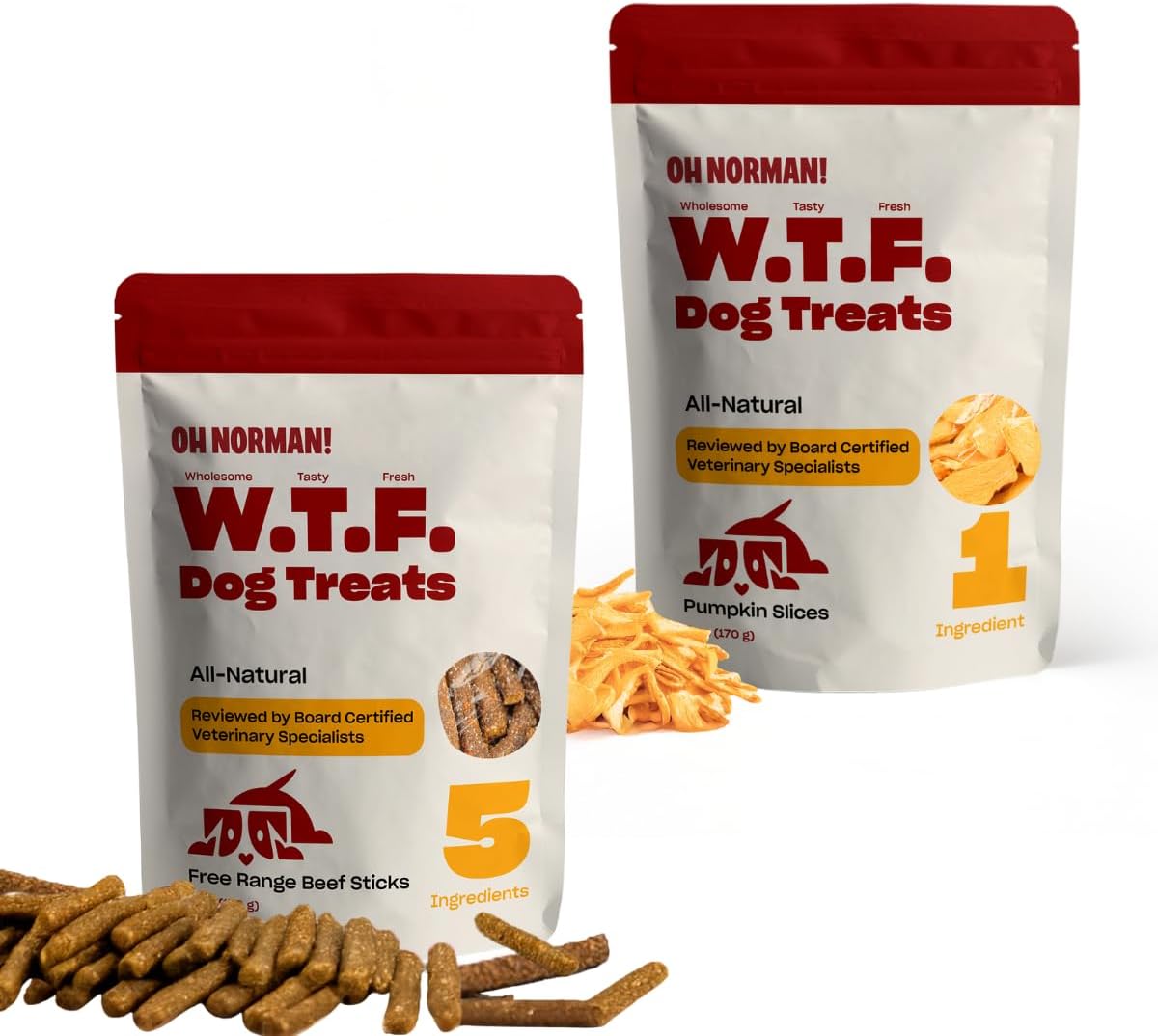 OH NORMAN! Soft Beef Jerky and Pumpkin Dog Treats by Kaley Cuoco, Healthy Dog Treats, Air Dried, Ethically Sourced