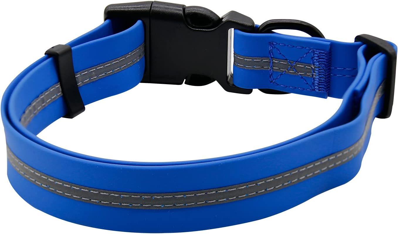 NIMBLE Dog Collar Waterproof Pet Collars Anti-Odor Durable Adjustable PVC & Polyester Soft with Reflective Cloth Stripe Basic Dog Collars S/M/L Sizes (Medium (11.81”-18.5”inches), Blue)