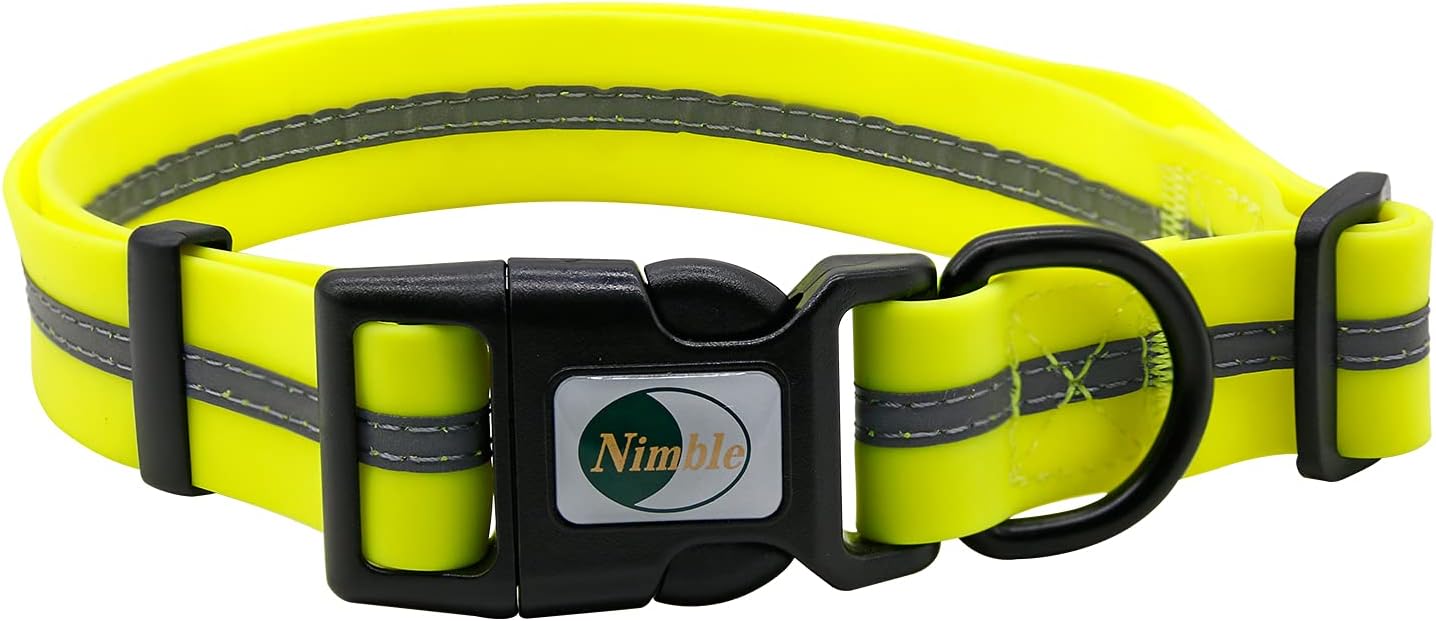 NIMBLE Dog Collar Waterproof Pet Collars Anti-Odor Durable Adjustable PVC & Polyester Soft with Reflective Cloth Stripe Basic Dog Collars S/M/L Sizes (Medium (11.81”-18.5”inches), Fluorescent Yellow)