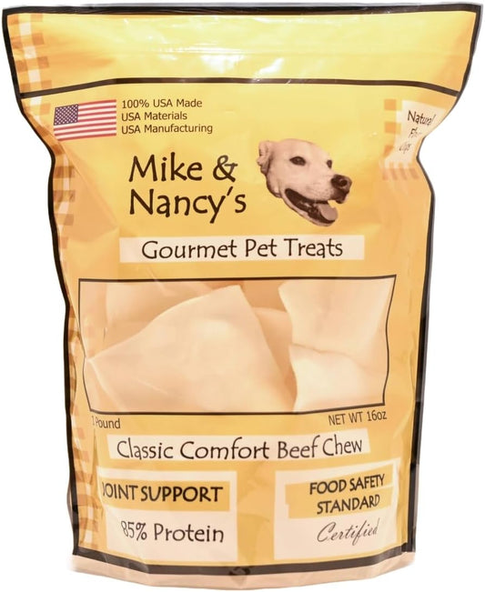 Mike & Nancy's Gourmet Pet Treats Classic Comfort Beef Chew Chips, 85% Protein Dog Treats, 16 oz, USA Made