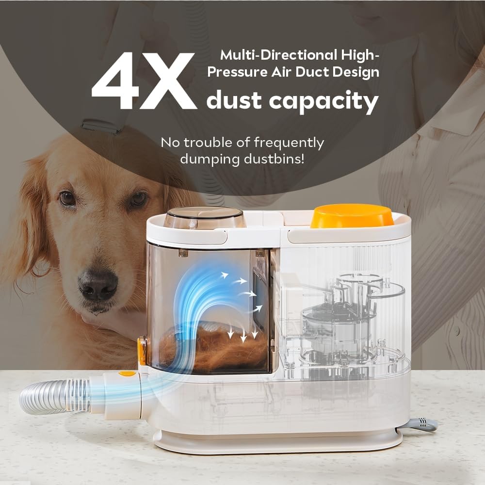 Dog Grooming Kit, Pet Grooming Vacuum Suction 99% Pet Hair with HEPA Technology, Dog Clippers 5-in-1 Pet Grooming Tools, 2L Large Capacity, 60dB Low Noise Orange