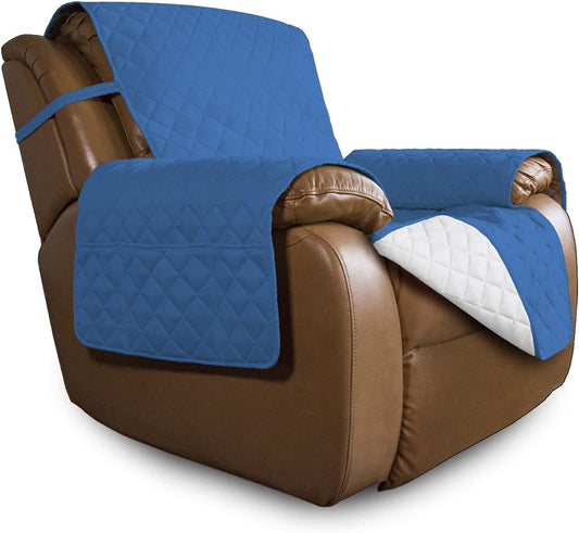 Easy-Going Oversized Recliner Cover Reversible Couch Cover Sofa Cover for Living Room Water Resistant Furniture Protector with Elastic Straps for Pets Dog (Oversized Recliner, Blue/Ivory)