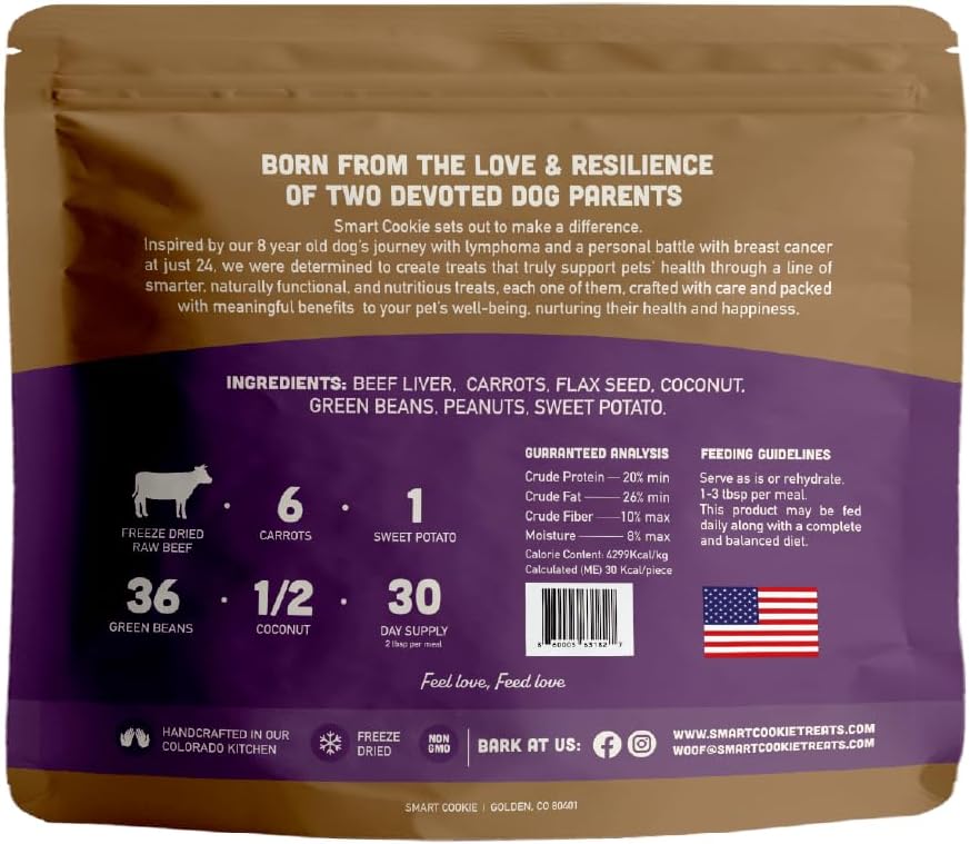 Smart Cookie Natural Dog Food Topper - Dinner - Beef Dog Meal Mixer for All Ages - Food Topper for Picky Eaters and Boosting Nutrition - Non GMO, Made in The USA - 15 oz Bag (30 Day Supply)