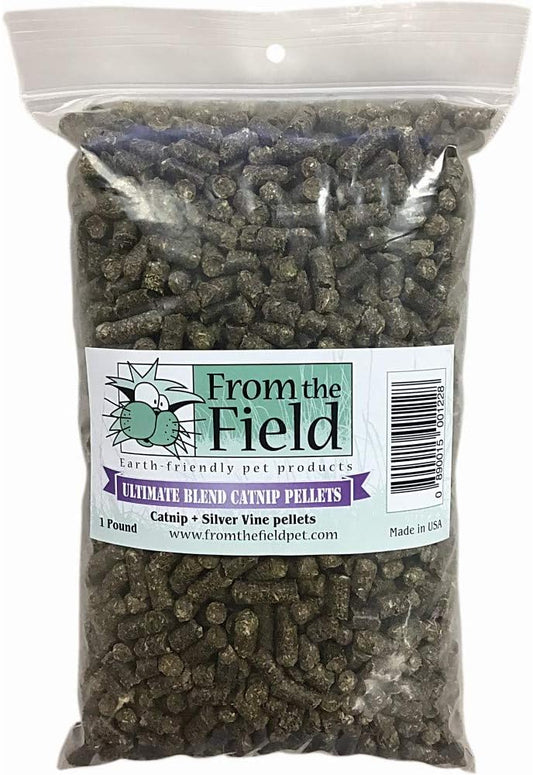 from The Field | No Mess Catnip Pellets – Bulk 1 Pound Bag | Compressed, Potent USA-Grown Catnip & Silver Vine | Resealable Bag | Safe for Play & Nibbling | Long-Lasting, Eco-Friendly Cat Treat