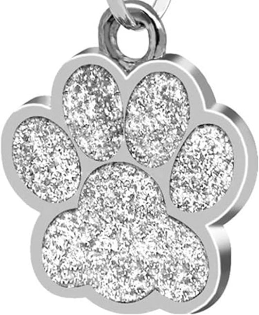 Cute Personalized Pet Name Tags for Cats/Dogs - Glitter Custom pet id tag, Dog id Tags Engraved for Pets, cat tag, pet Collar Charms, Dog Name tag (Paw-Shaped-Small: Silver)
