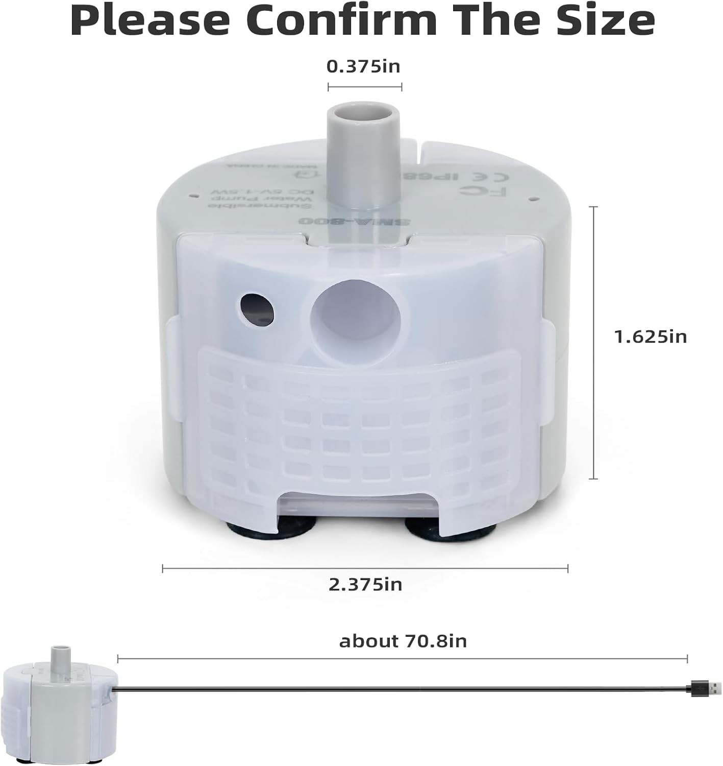 Ultra-Quiet Replacement Pump for Stainless Steel Cat Water Fountains - SMA-800 Motor - Safe and Easy to Clean with Low Voltage DC 5V and USB Cable (Bottom Suction Pump)