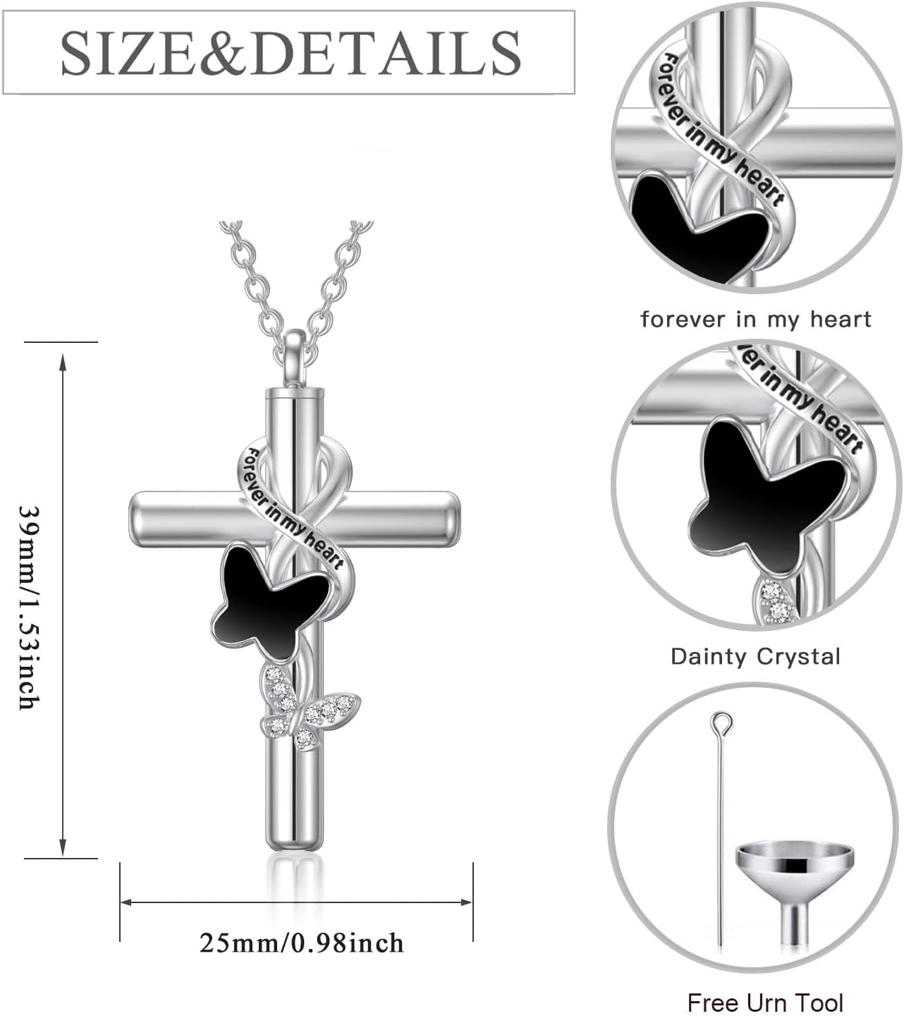 Cross Urn Necklace for Ashes 925 Sterling Silver Cremation Jewelry with Funnel Filler Kit Ashes Necklace for Human Women Girl Pets