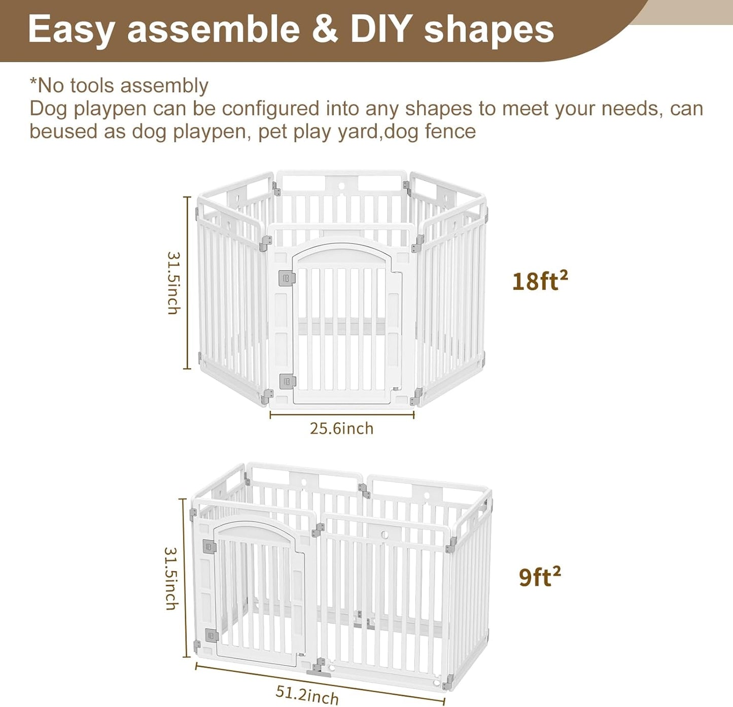 Pet Playpen with Door Dog Foldable Puppy Playpen for Puppies and Small Dogs 6-Panels Easy Assemble Easy Storing for Indoor and Outdoor (6 Panels)