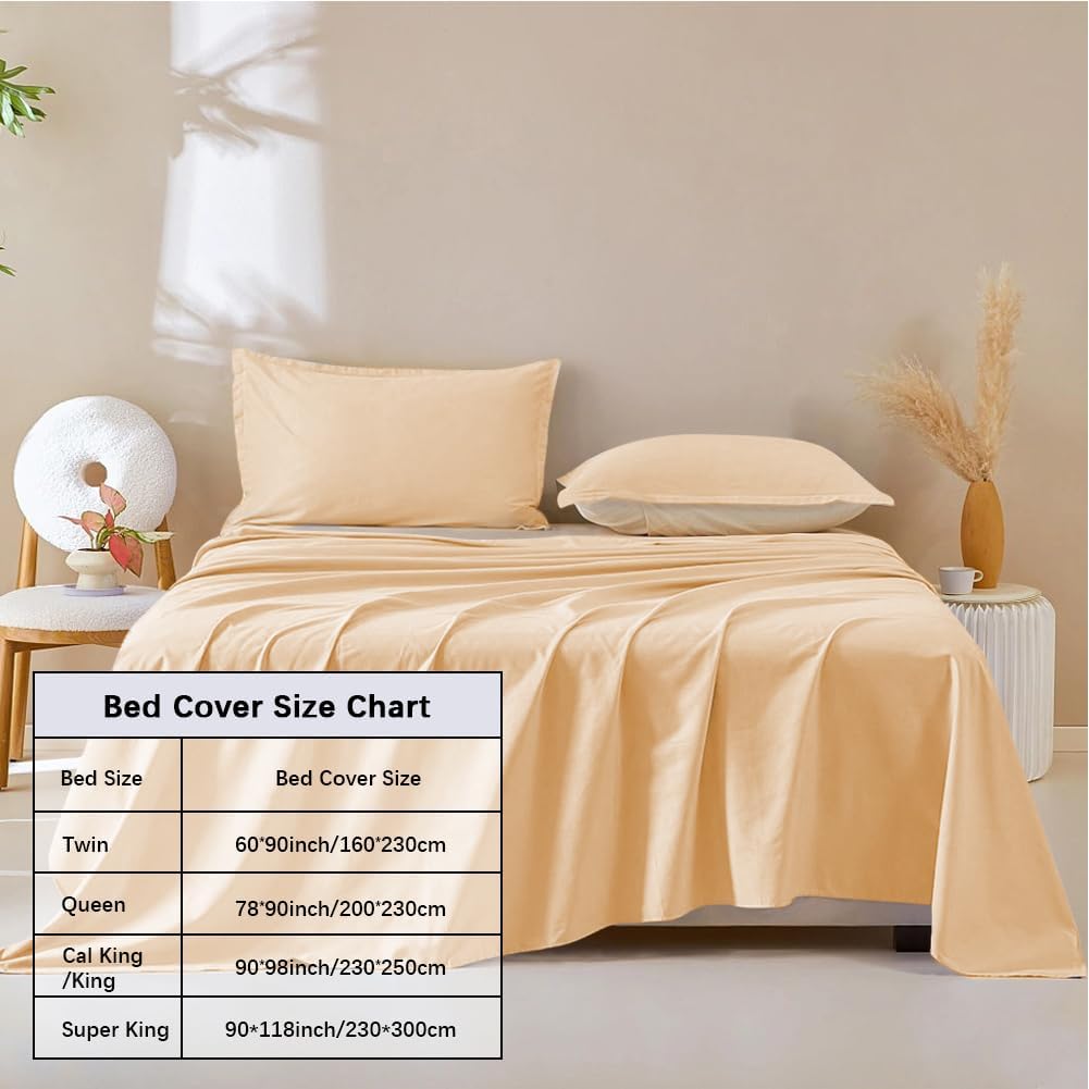 DUJUIKE Waterproof Bed Cover for Dog and Cats,Pet Hair Resistant Bed Sheet Cover, Protective Bed Liner Cover with 100% Waterproof Breathable Thin Fabric (Apricot Yellow, Twin 63 * 90 inch)