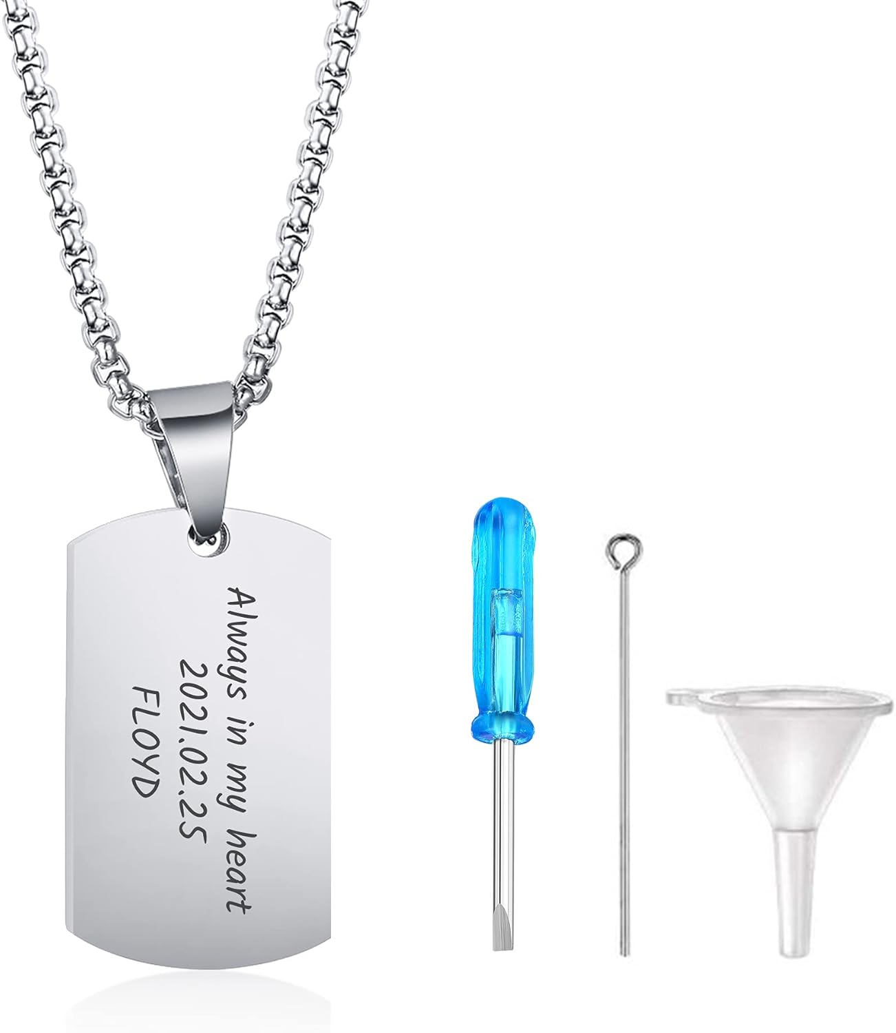 VNOX Personalized Customizable Photo Text Cremation Urn Necklace for Ashes Holder Dog Tag Pendant Family Pet Memorial Keepsake Jewelry for Men Women