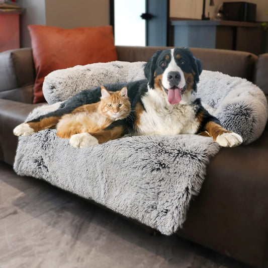Calming Dogs/Cats Bed Mats, Dog Pad Washable Removable Couch Cover, Plush Long Fur Mat for Pets, Waterproof Lining, Perfect for Small, Medium and Large Dogs and Cats (Gradient Gray, 59"x39")