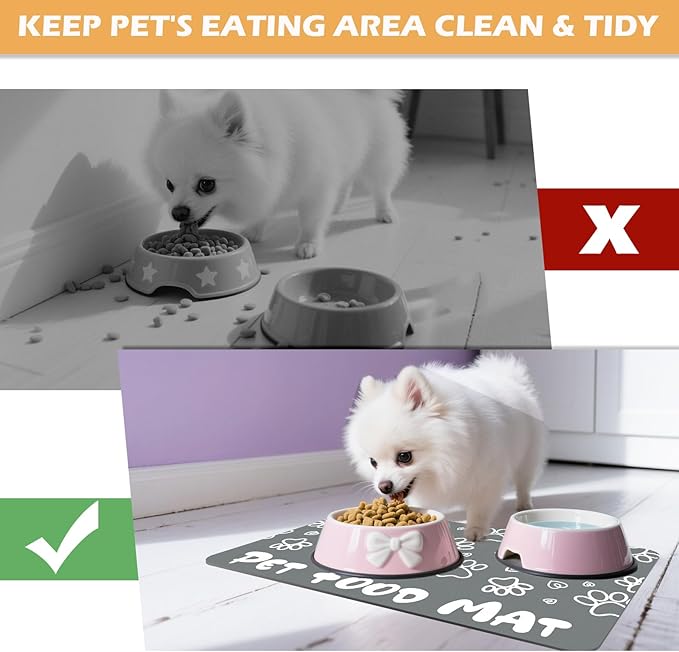 Pet Feeding Mat, Absorbent Cat Dog Mat for Food and Water Bowls Floors, No Stains Quick Dry Cat Dog Feeding Water Bowl Mats for Sloppy Drinkers, Pet Feeding & Watering Supplies (Grey, 16"x 24")