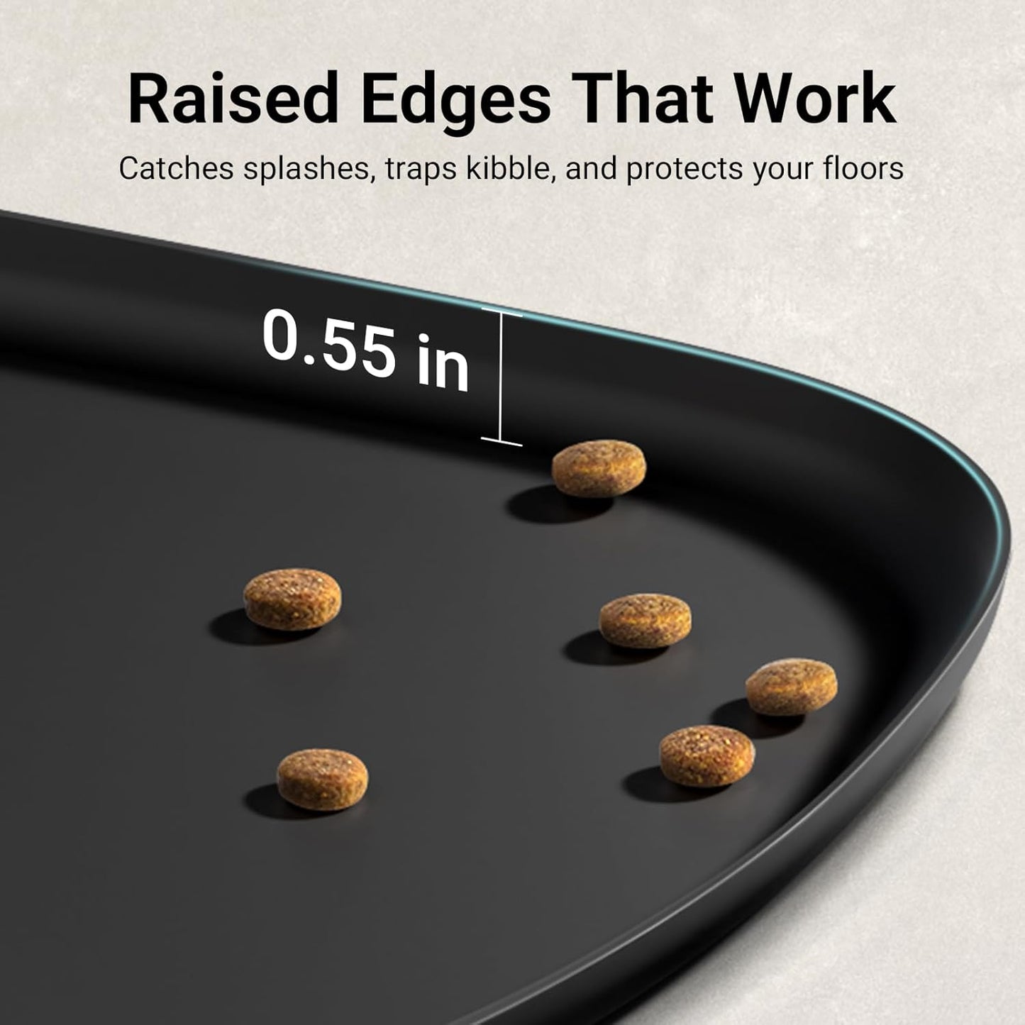 DownyPaws Dog Food Mats for Floors Waterproof, BPA Free Silicone Dog Bowl Mat, Non-Slip Pet Feeding Mat with High Raised Edge, Cat Placemat for Messy Drinkers, 18"×12.5", Black