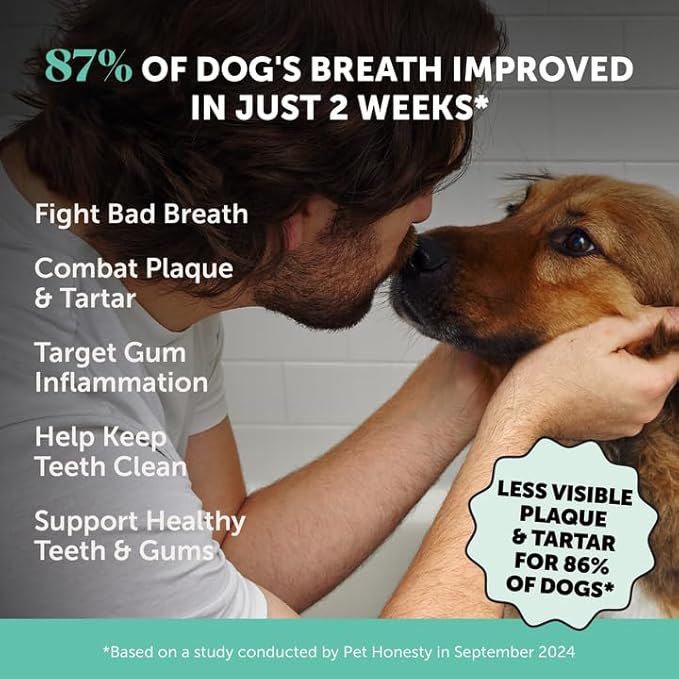 Dog Breath Freshener Dental Powder for Teeth Cleaning Plaque Off, Dental Care for Large Dogs, Tartar Remover for Teeth with Natural Herbal Blend + Postbiotics (Mint - 60 Servings)