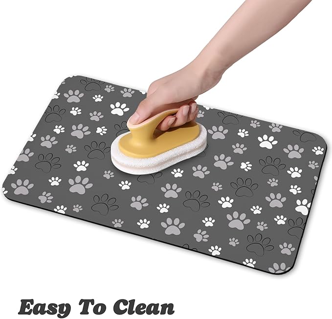 Dog Food Mat, Absorbent Water Bowl Mats Cat Pet Feeding Placemats Dark Gray 16 * 24 inch