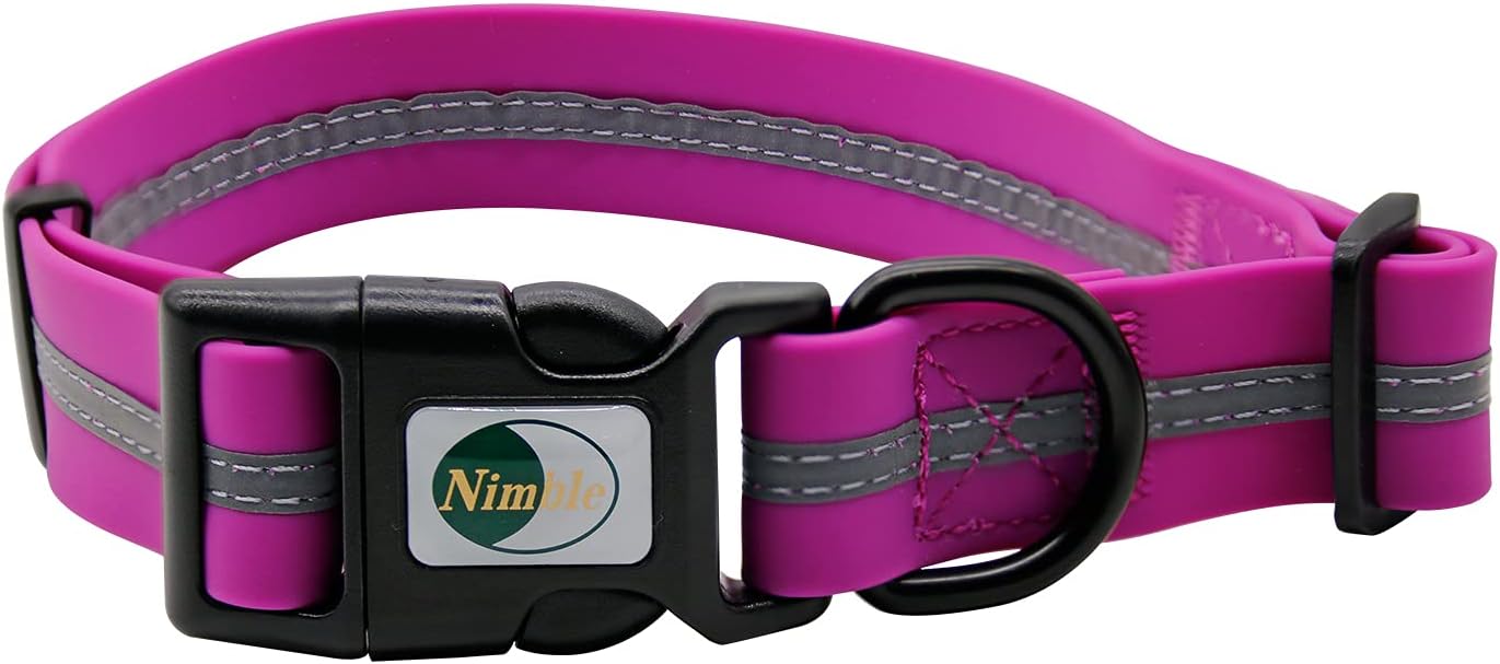 NIMBLE Dog Collar Waterproof Pet Collars Anti-Odor Durable Adjustable PVC & Polyester Soft with Reflective Cloth Stripe Basic Dog Collars S/M/L Sizes (Large (15.35”-24.8”inches), Rose Purple)