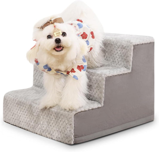 Dog Stairs for Small Dogs,13" H,3-Step Dog Steps for High Bed,Couch,Pet Stairs for Dogs and Cats Climbing with Non-Slip Bottom and Washable Cover,Light Grey