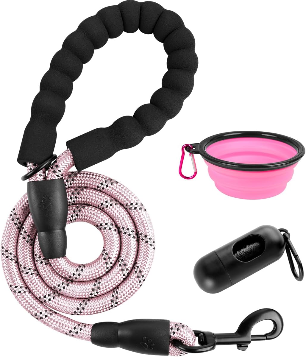 BARKBAY Dog Leashes for Large Dogs Heavy Duty Dog Leash 4/5/6 FT with Comfortable Padded Handle and Highly Reflective Threads for Medium Large Dogs Walking Training Running (4FT-1/2,Baby Pink)