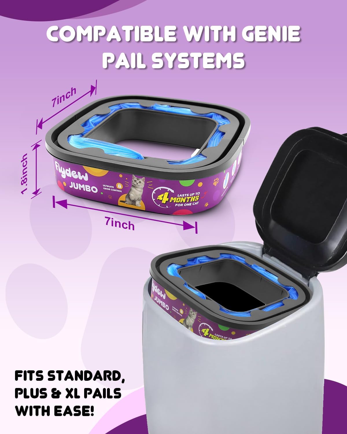 Cat Litter Refill Bags for Cat Genie Standard, Plus, XL+ Pail Refills, 2-Pack Jumbo Genie Refill Cartridge, Lasts Up to 8 Months, EVOH Odor Control,Pet Genie Refill