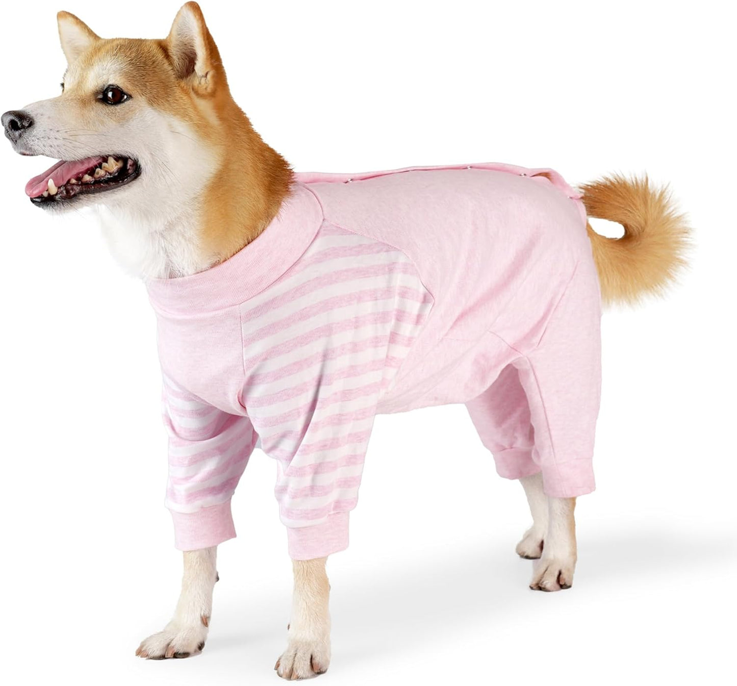 Dog Recovery Suit, Abdominal Wound After Surgery Wear, Anti Licking Bodysuit with Snaps, E-Collar & Cone Alternatives, Long Sleeve Dog Spay Surgical Pajamas Prevent Shedding(XL, Pink)