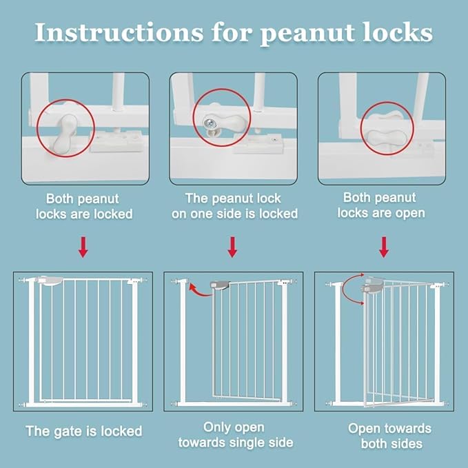 WAOWAO Triple Lock 29.72-47.24" Baby Gate Extra Wide Pressure Mounted Walk Through Swing Auto Close Safety White Metal Dog Pet Puppy for Stairs,Doorways,Kitchen