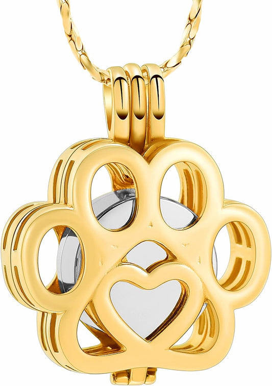 Imrsanl Pet Ashes Necklace Cremation Jewelry for Cat Dog Ashes Pendant Paw Print Urn Necklace for Women Men Keepsake Jewelry for Memorial Locket