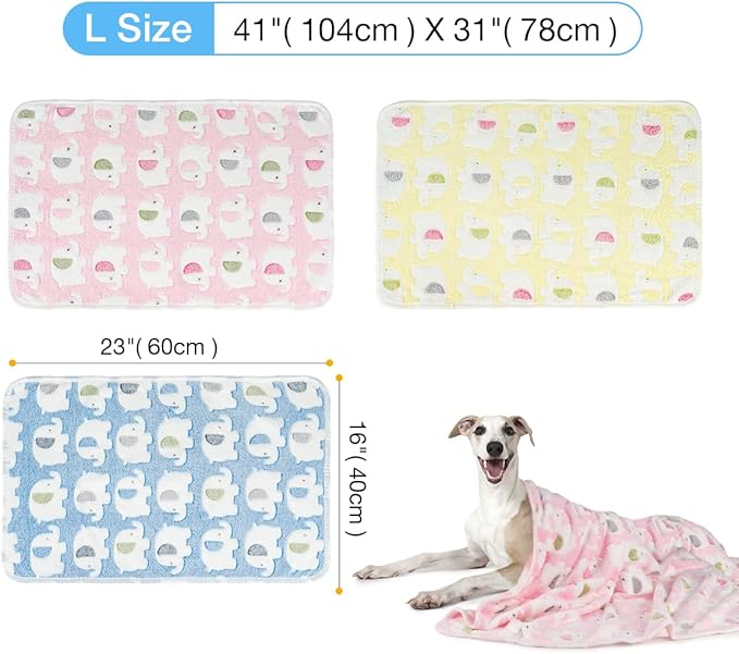 Pet Soft 1 Pack 3 Pet Blankets for Dogs - Fluffy Cats Dogs Blanket for Small Medium & Large Dog, Cute Print Pet Throw Puppy Blankets Fleece (Elephant, 3L)