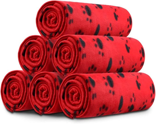 Comsmart Dog Blankets for Small Dogs, 6 Pack Puppy Blanket Cute Paw Print Pet Blanket for Dog, Puppy, Cat, Kitten, 39x35 inches, Red