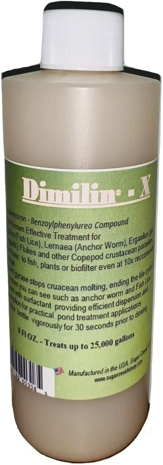 Eight oz Bottle Dimillin-X Koi & Goldfish Treatment Anchor Worm Fish Lice PKF